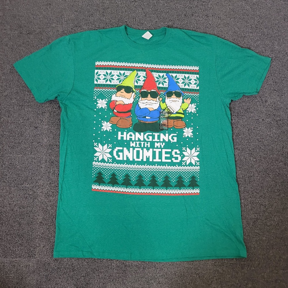 Pacific Size XXL T-Shirt Mens Green Hanging With My Gnomies Christmas Graphic